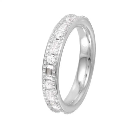 925 Sterling Silver Rhodium Plated Chanel Set CZ Ring
