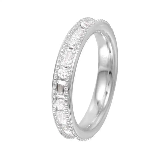 925 Sterling Silver Rhodium Plated Chanel Set CZ Ring