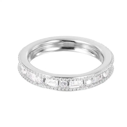 925 Sterling Silver Rhodium Plated Chanel Set CZ Ring