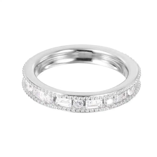 925 Sterling Silver Rhodium Plated Chanel Set CZ Ring