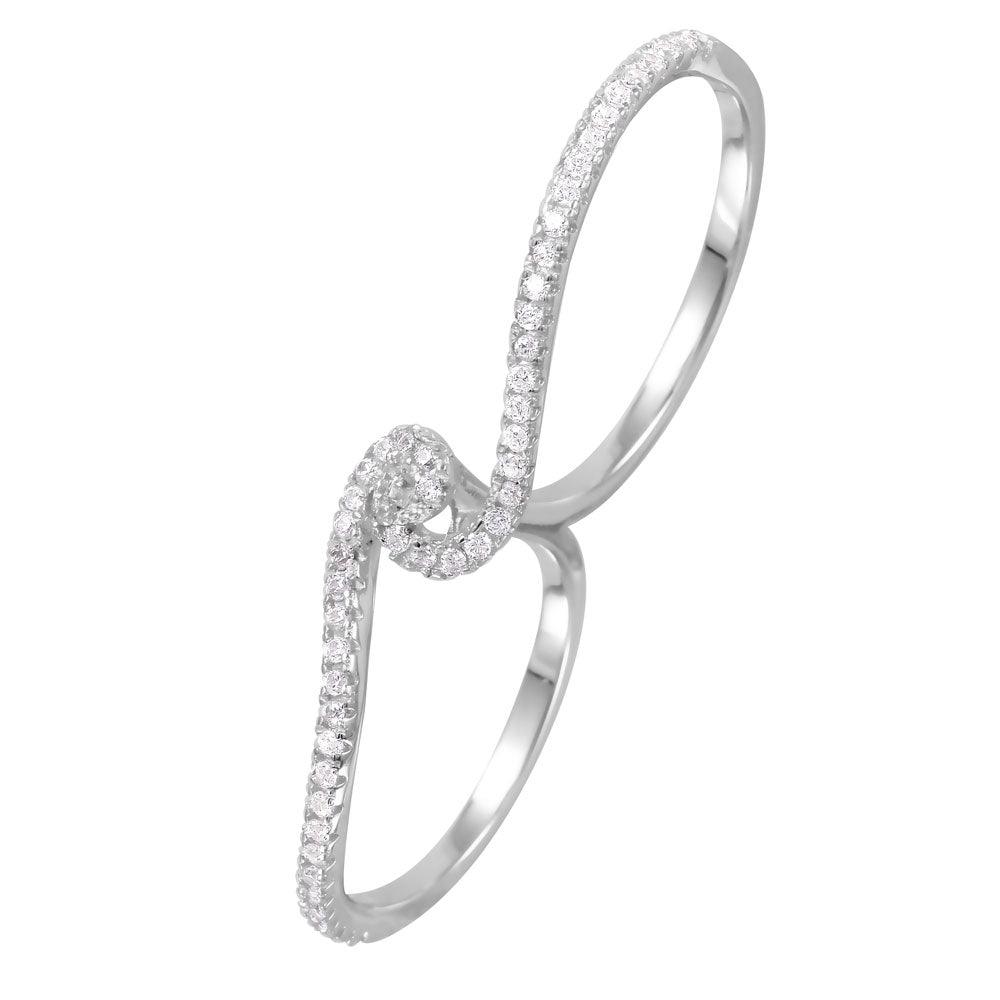 925 Silver Rhodium Plated CZ Two-Finger Ring