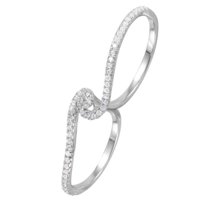 925 Silver Rhodium Plated CZ Two-Finger Ring