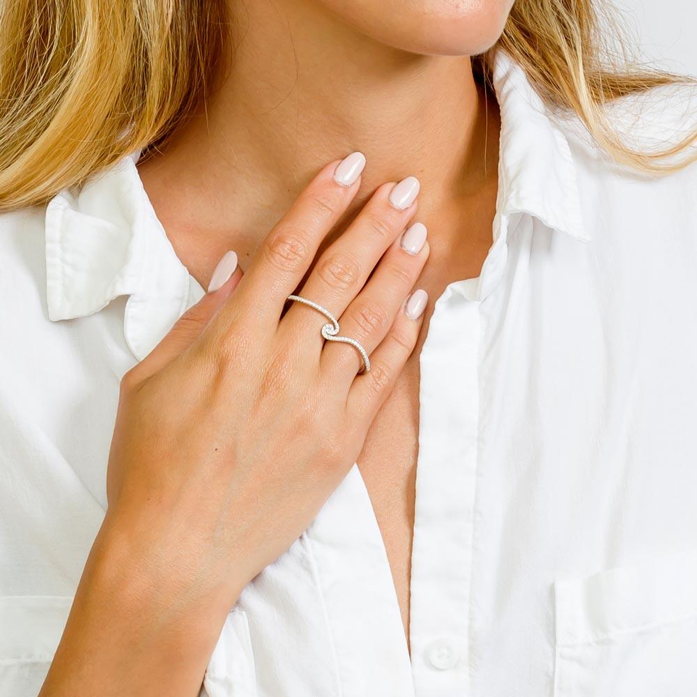925 Silver Rhodium Plated CZ Two-Finger Ring