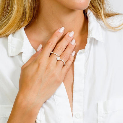 925 Silver Rhodium Plated CZ Two-Finger Ring
