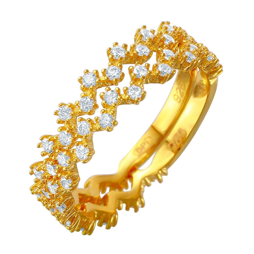 925 Sterling Silver Gold Plated Moissanite or CZ Double Stackable Gold Plated Ring