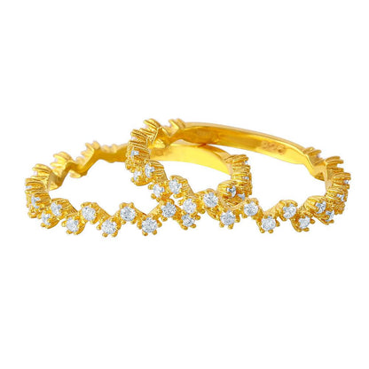 925 Sterling Silver Gold Plated Moissanite or CZ Double Stackable Gold Plated Ring