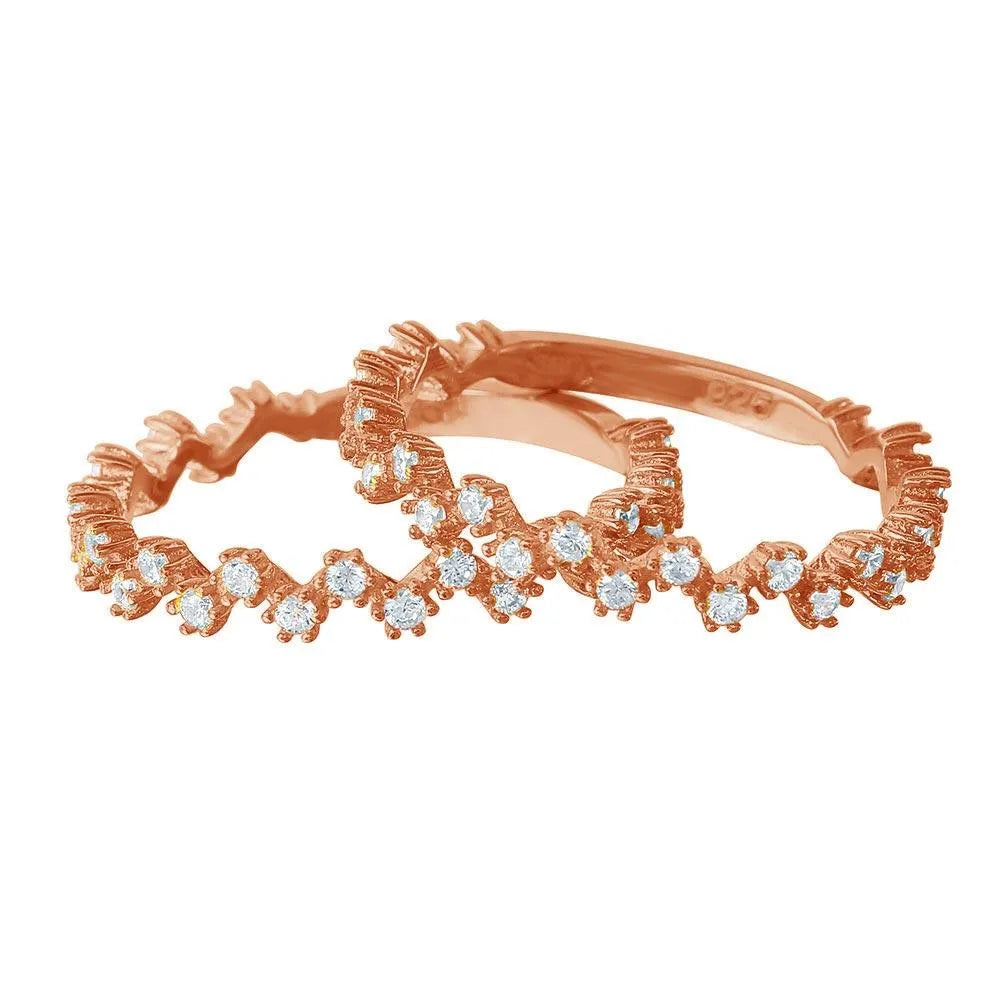 925 Sterling Silver Double Stackable Rose Gold Plated CZ Ring