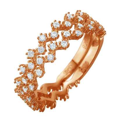 925 Sterling Silver Double Stackable Rose Gold Plated CZ Ring