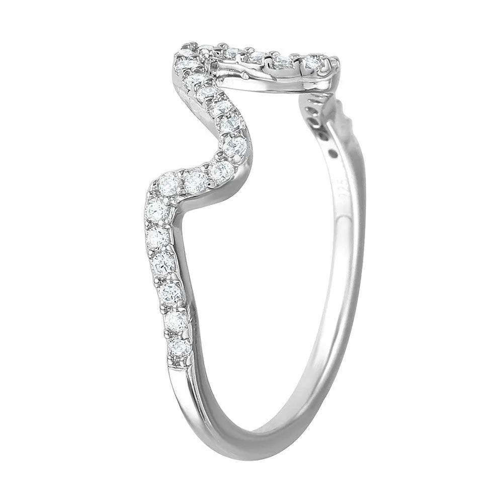 925 Sterling Silver Rhodium Plated Thin Wavy CZ Inlay Ring