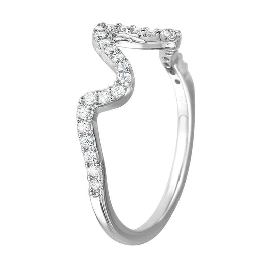 925 Sterling Silver Rhodium Plated Thin Wavy CZ Inlay Ring