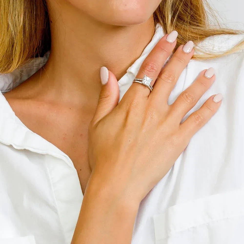 925 Sterling Silver Rhodium Plated CZ Bridal Ring