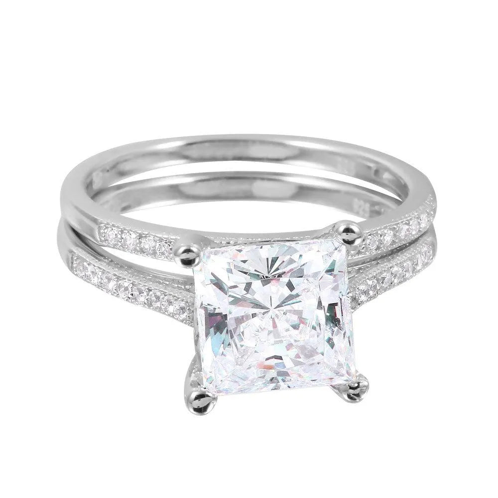 925 Sterling Silver Rhodium Plated CZ Bridal Ring