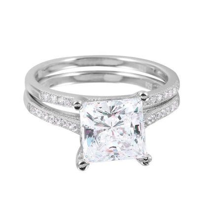 925 Sterling Silver Rhodium Plated CZ Bridal Ring