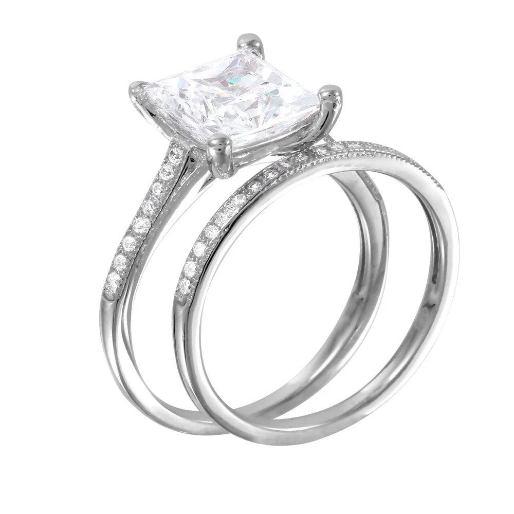 925 Sterling Silver Rhodium Plated CZ Bridal Ring