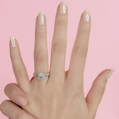 925 Silver Rhodium Plated Halo Ring Encrusted with Micro Pave