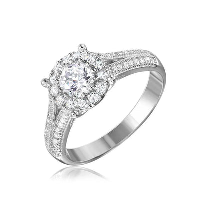 925 Silver Rhodium Plated Halo Ring Encrusted with Micro Pave