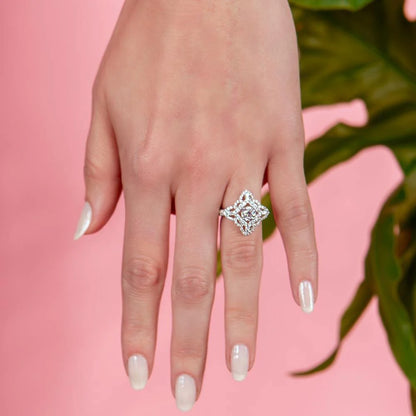 925 Silver Rhodium Plated Diamond Shape Design Ring Encrusted with CZ Stones