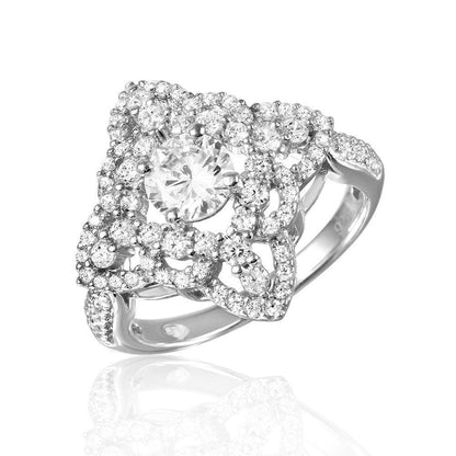925 Silver Rhodium Plated Diamond Shape Design Ring Encrusted with CZ Stones