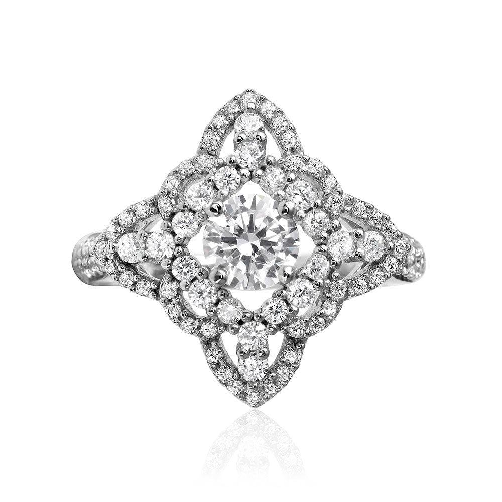 925 Silver Rhodium Plated Diamond Shape Design Ring Encrusted with CZ Stones
