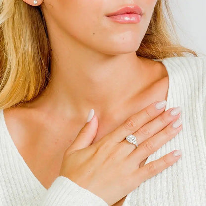 925 Sterling Silver Rhodium Plated Square Halo Ring