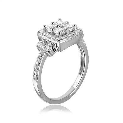 925 Sterling Silver Rhodium Plated Square Halo Ring