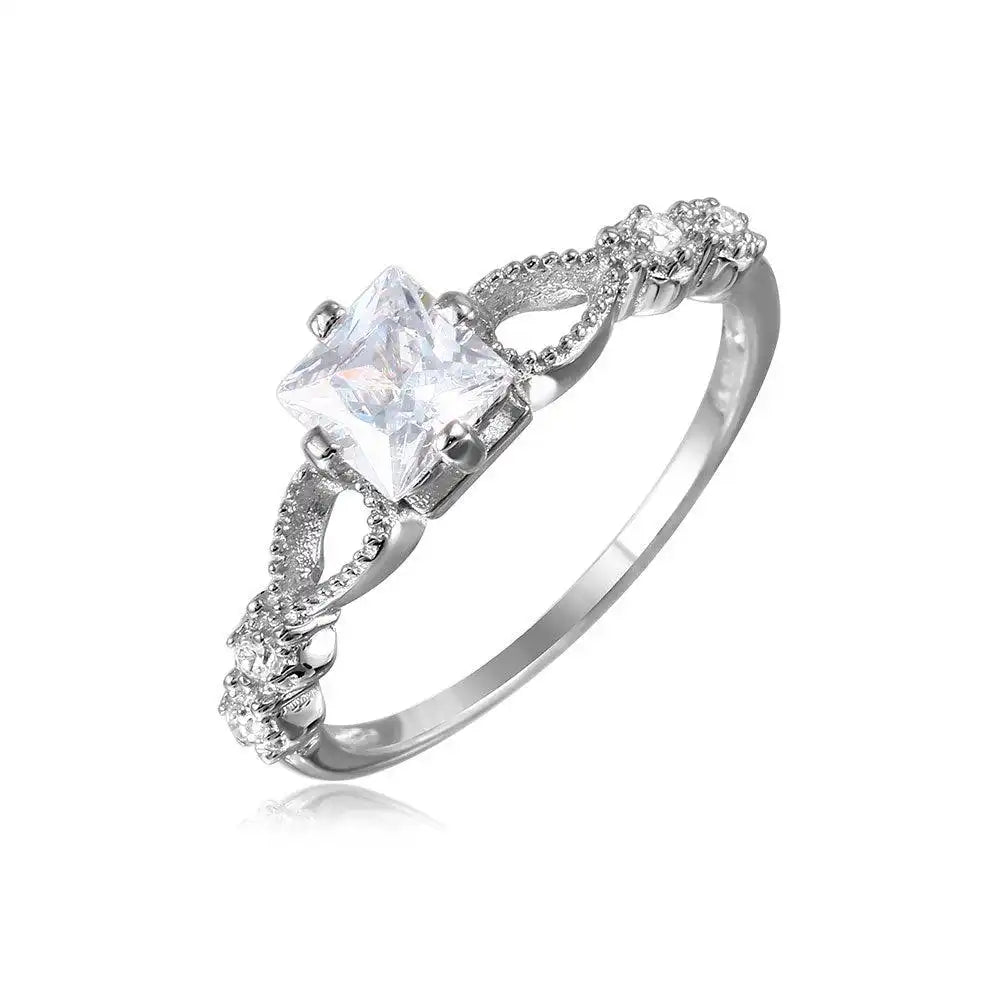 925 Sterling Silver Rhodium Plated Open Shank CZ Center Stone Ring