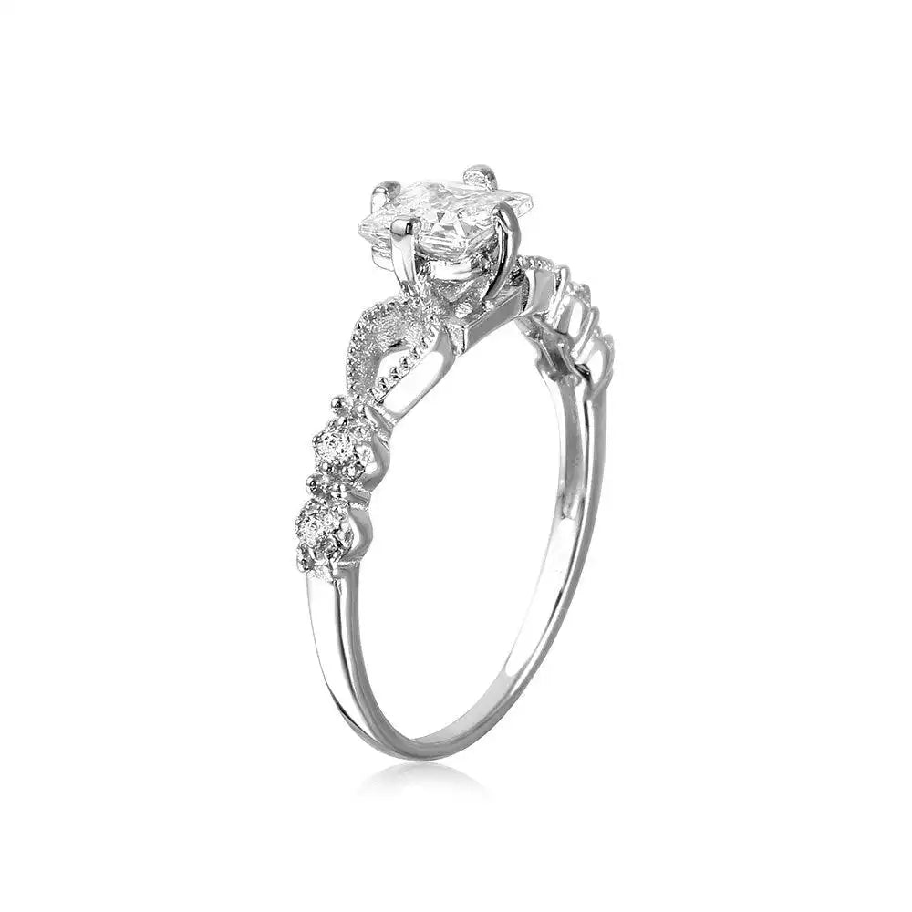 925 Sterling Silver Rhodium Plated Open Shank CZ Center Stone Ring