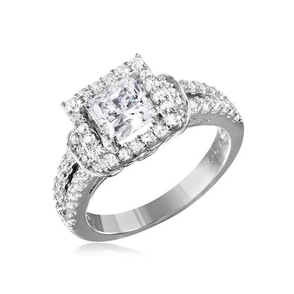 925 Sterling Silver Rhodium Plated Square Design CZ Center Stone Ring