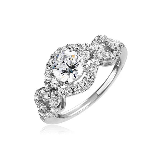 925 Sterling Silver Rhodium Plated Clear Multi CZ Round Center Ring