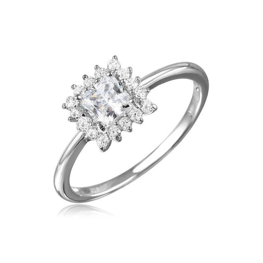 925 Sterling Silver Rhodium Plated Square CZ Center Ring