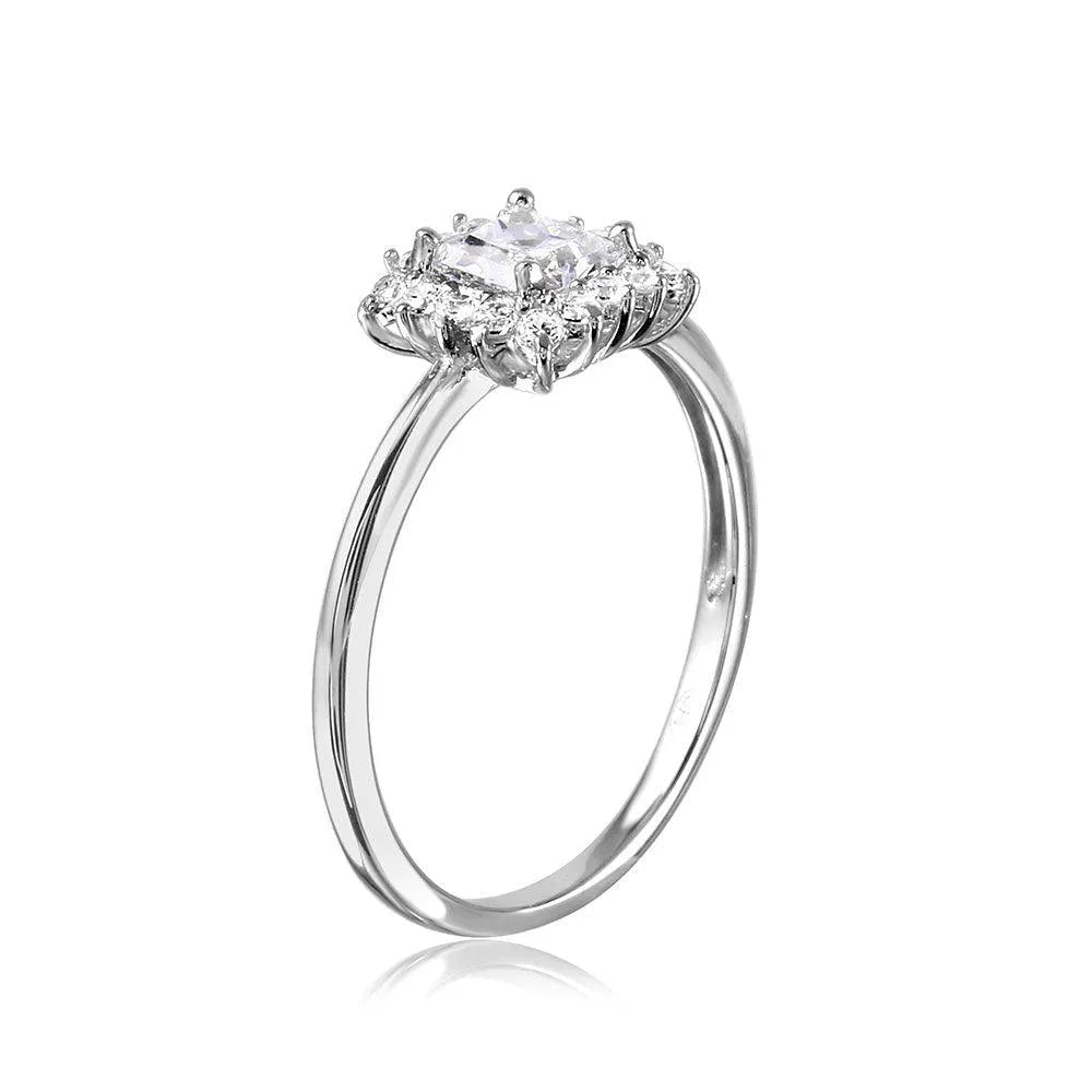 925 Sterling Silver Rhodium Plated Square CZ Center Ring