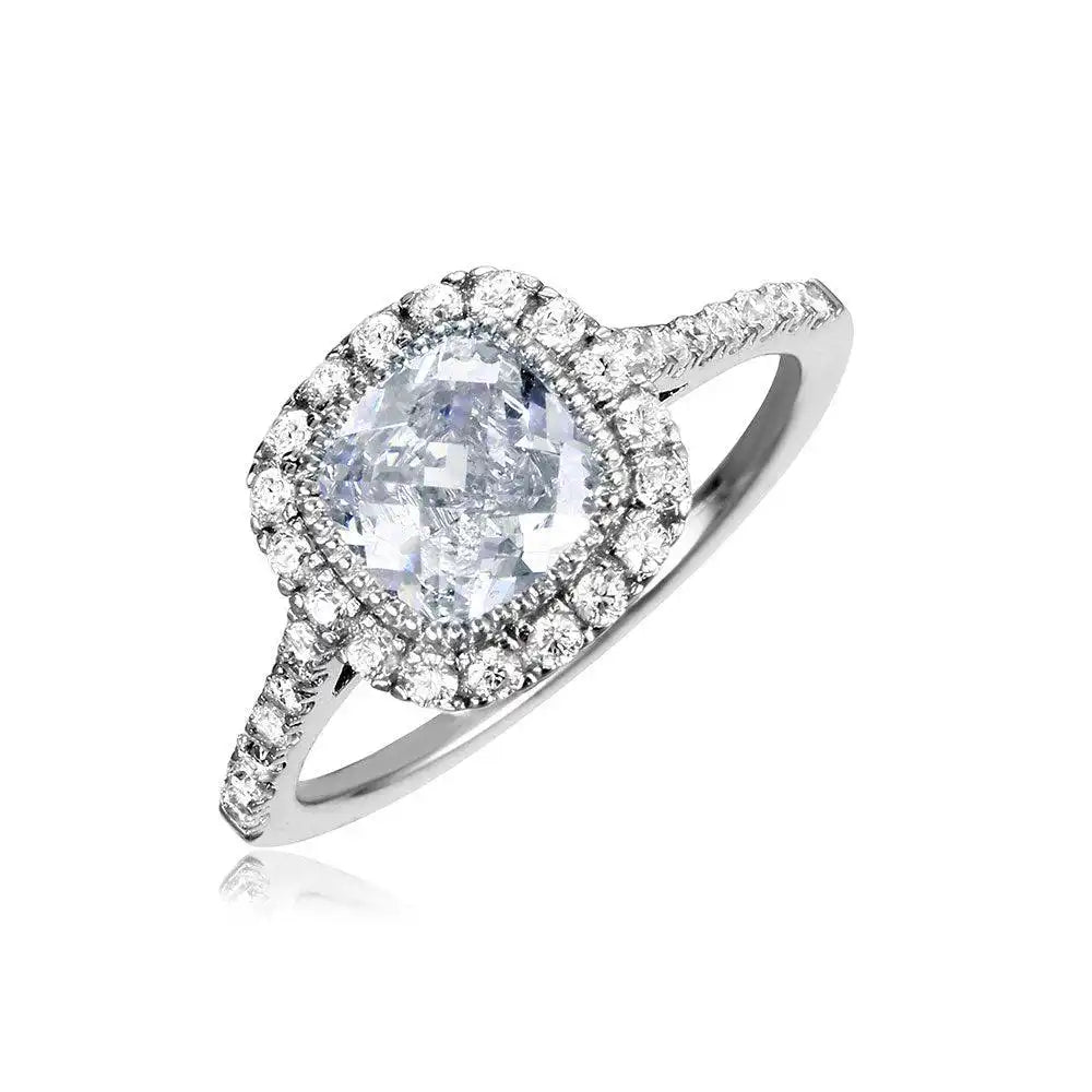 925 Sterling Silver Rhodium Plated Square Halo CZ Ring