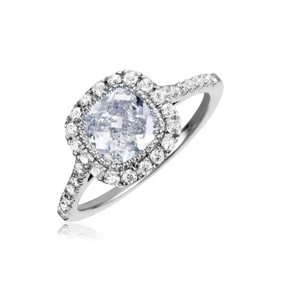 925 Sterling Silver Rhodium Plated Square Halo CZ Ring