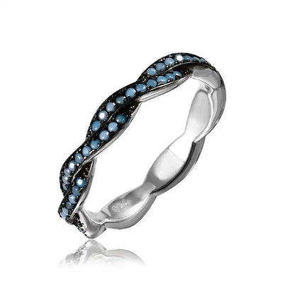 925 Sterling Silver Rhodium Plated Rope Band with Turquoise Stone