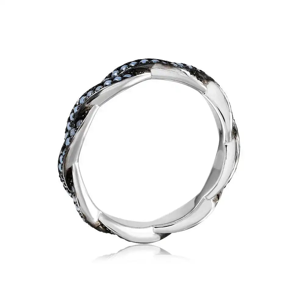 925 Sterling Silver Rhodium Plated Rope Band with Turquoise Stone