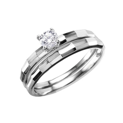 925 Silver Rhodium Plated Center CZ Stone Hammered Band
