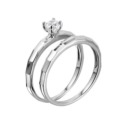 925 Silver Rhodium Plated Center CZ Stone Hammered Band