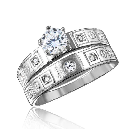 925 Sterling Silver Rhodium Plated Square Design CZ Finish Wedding Ring