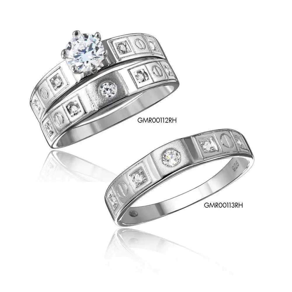 925 Sterling Silver Rhodium Plated Square Design CZ Finish Wedding Ring