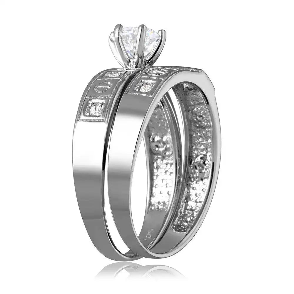 925 Sterling Silver Rhodium Plated Square Design CZ Finish Wedding Ring