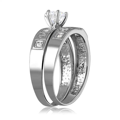 925 Sterling Silver Rhodium Plated Square Design CZ Finish Wedding Ring