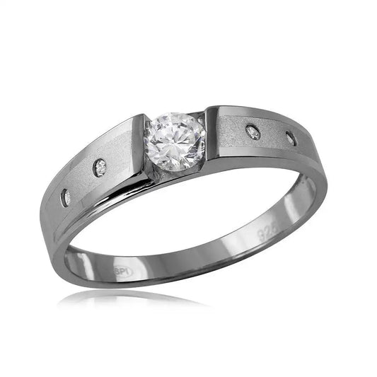 925 Sterling Silver Matte Finish Shank CZ Matching Wedding Mens Ring