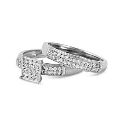 925 Sterling Silver Rhodium Plated Square Design Micro Pave Bridal Ring