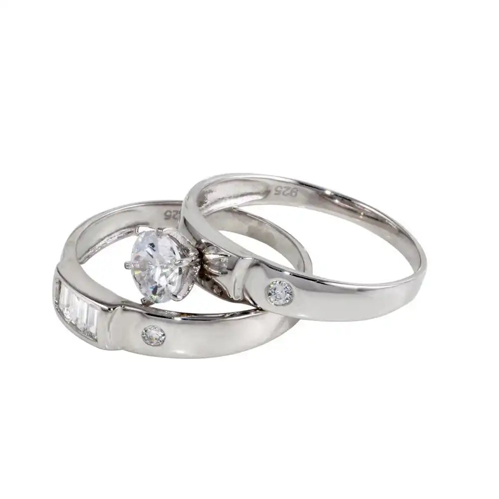 925 Sterling Silver Rhodium Plated Double Stack CZ Ring