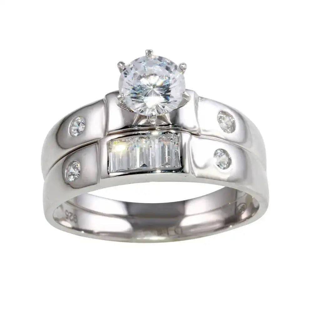 925 Sterling Silver Rhodium Plated Double Stack CZ Ring