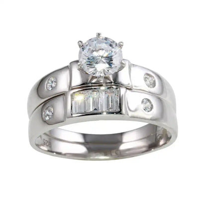 925 Sterling Silver Rhodium Plated Double Stack CZ Ring