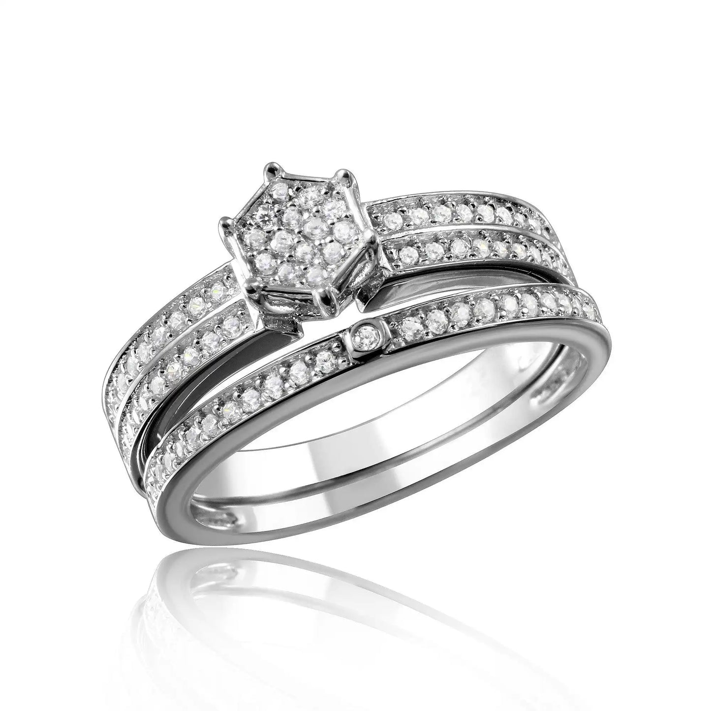 925 Sterling Silver Rhodium Plated Muiti Row Clear CZ Band