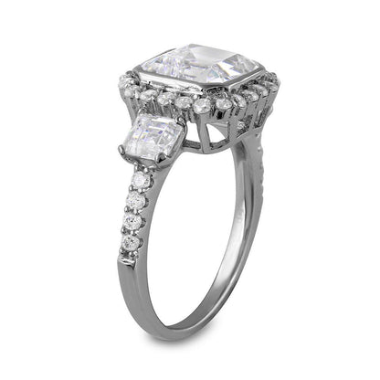 925 Silver Rhodium Plated Princess Cut Halo Center CZ Ring