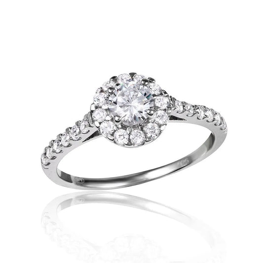 925 Sterling Silver Rhodium Plated Halo CZ Ring