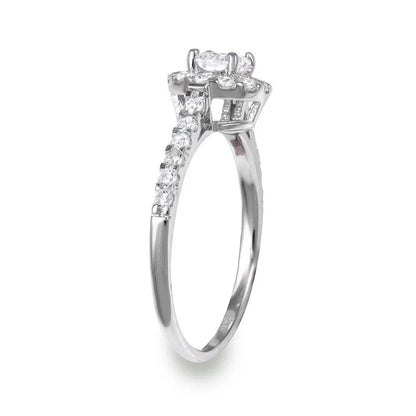 925 Sterling Silver Rhodium Plated Halo CZ Ring